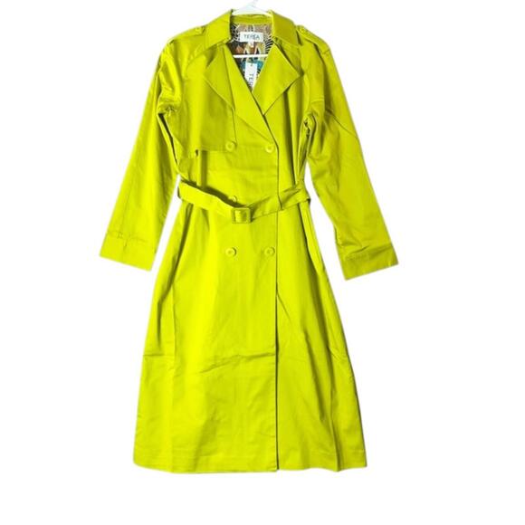 NWT Terea Women's NIcolette Belted Trench Coat Citronelle Size Large‎ - Picture 3 of 13